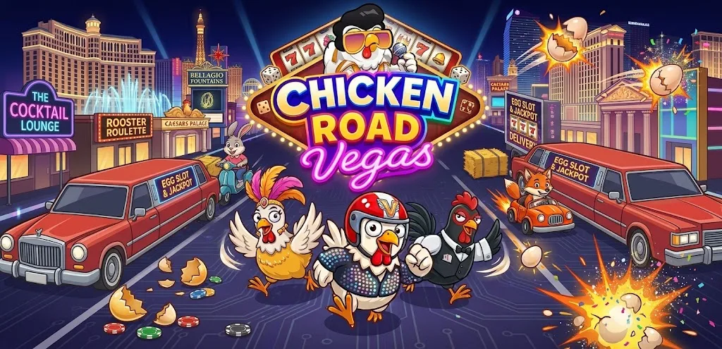 Chicken Road Vegas játék neonfényes felülete